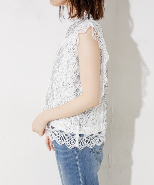 natural couture（ナチュラルクチュール）の「レース切替ノースリブラウス（シャツ/ブラウス・レディース・ブラック/サックスブルー/アイボリー/ホワイト×ブラック・FREE）」の18枚目の写真