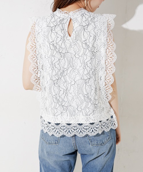 natural couture（ナチュラルクチュール）の「レース切替ノースリブラウス（シャツ/ブラウス・レディース・ブラック/サックスブルー/アイボリー/ホワイト×ブラック・FREE）」の19枚目の写真
