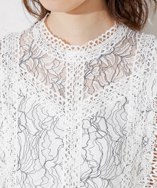 natural couture（ナチュラルクチュール）の「レース切替ノースリブラウス（シャツ/ブラウス・レディース・ブラック/サックスブルー/アイボリー/ホワイト×ブラック・FREE）」の20枚目の写真