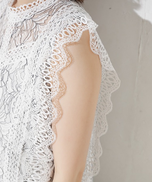 natural couture（ナチュラルクチュール）の「レース切替ノースリブラウス（シャツ/ブラウス・レディース・ブラック/サックスブルー/アイボリー/ホワイト×ブラック・FREE）」の22枚目の写真