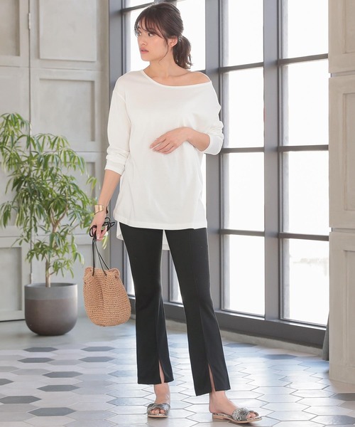 KOBE LETTUCE(コウベレタス)の「フロントスリットフレアパンツ(その他パンツ・レディース・ライトベージュ/ブラック・FREE)」の4枚目の写真