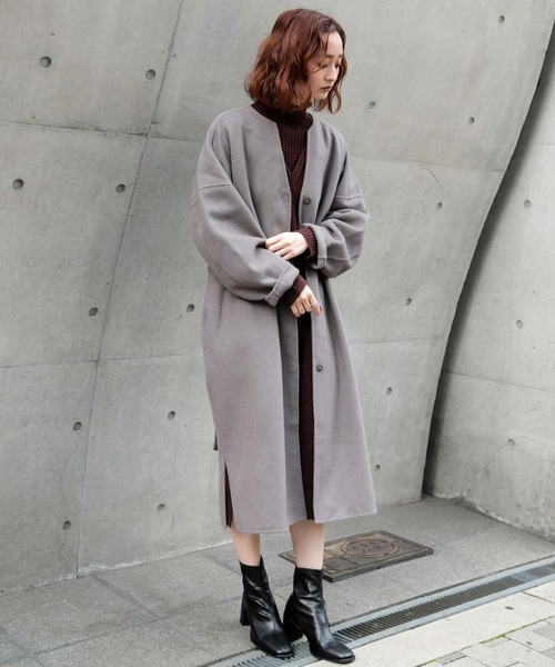 SENSE OF PLACE by URBAN RESEARCH(センスオブプレイスバイアーバンリサーチ)の「ウールリバーノーカラーコート(ノーカラージャケット・レディース・ライトカーキ/ブラック系その他/モカ/パープル/ベージュ・FREE)」の12枚目の写真