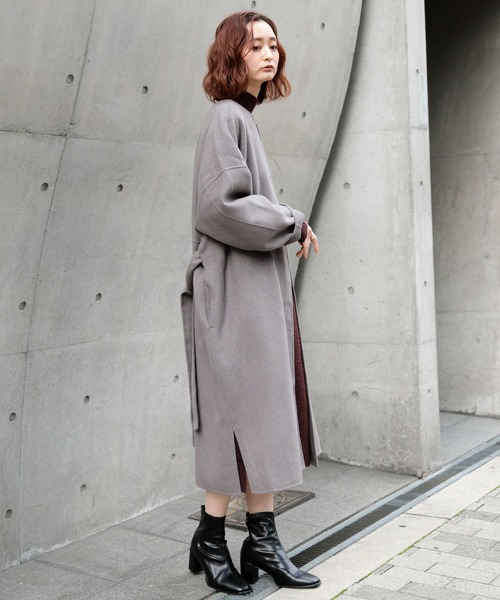 SENSE OF PLACE by URBAN RESEARCH(センスオブプレイスバイアーバンリサーチ)の「ウールリバーノーカラーコート(ノーカラージャケット・レディース・ライトカーキ/ブラック系その他/モカ/パープル/ベージュ・FREE)」の13枚目の写真