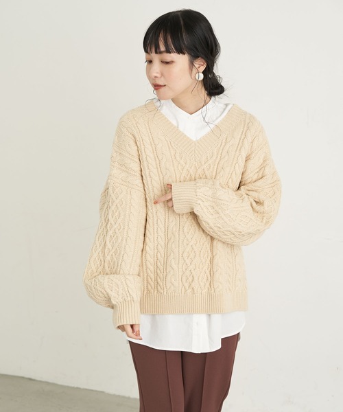 earth music&ecology（アースミュージックアンドエコロジー）の「【WEB限定】バックリボンケーブルニットプルオーバー ＊（ニット/セーター・レディース・ライトピンク/ミント/ベージュ/アイボリー・FREE）」の6枚目の写真