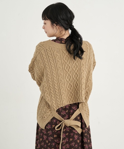 earth music&ecology（アースミュージックアンドエコロジー）の「【WEB限定】バックリボンケーブルニットプルオーバー ＊（ニット/セーター・レディース・ライトピンク/ミント/ベージュ/アイボリー・FREE）」の9枚目の写真