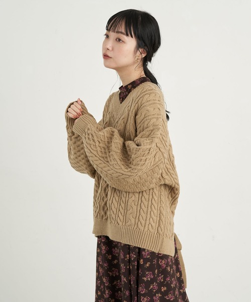 earth music&ecology（アースミュージックアンドエコロジー）の「【WEB限定】バックリボンケーブルニットプルオーバー ＊（ニット/セーター・レディース・ライトピンク/ミント/ベージュ/アイボリー・FREE）」の10枚目の写真