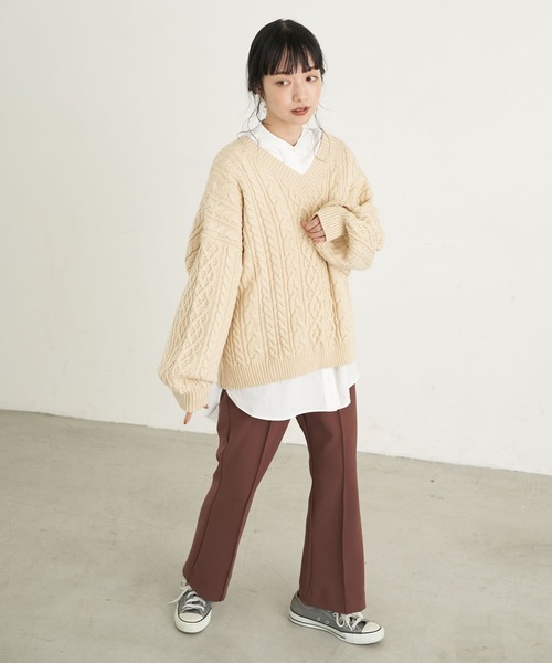 earth music&ecology（アースミュージックアンドエコロジー）の「【WEB限定】バックリボンケーブルニットプルオーバー ＊（ニット/セーター・レディース・ライトピンク/ミント/ベージュ/アイボリー・FREE）」の11枚目の写真