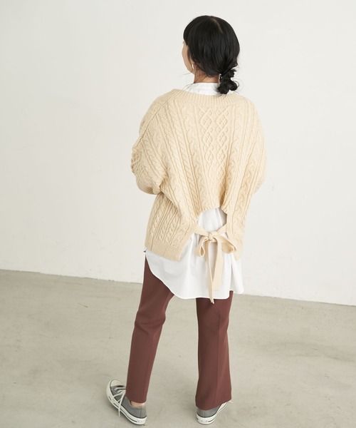 earth music&ecology（アースミュージックアンドエコロジー）の「【WEB限定】バックリボンケーブルニットプルオーバー ＊（ニット/セーター・レディース・ライトピンク/ミント/ベージュ/アイボリー・FREE）」の12枚目の写真