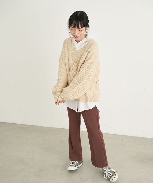 earth music&ecology（アースミュージックアンドエコロジー）の「【WEB限定】バックリボンケーブルニットプルオーバー ＊（ニット/セーター・レディース・ライトピンク/ミント/ベージュ/アイボリー・FREE）」の13枚目の写真