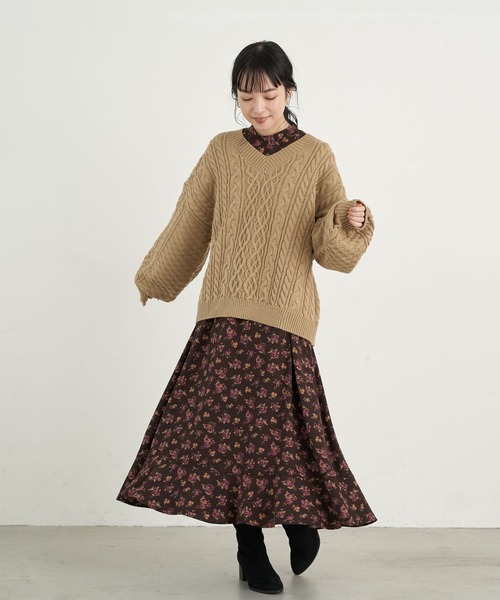 earth music&ecology（アースミュージックアンドエコロジー）の「【WEB限定】バックリボンケーブルニットプルオーバー ＊（ニット/セーター・レディース・ライトピンク/ミント/ベージュ/アイボリー・FREE）」の14枚目の写真