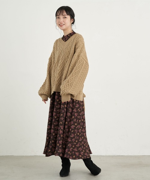 earth music&ecology（アースミュージックアンドエコロジー）の「【WEB限定】バックリボンケーブルニットプルオーバー ＊（ニット/セーター・レディース・ライトピンク/ミント/ベージュ/アイボリー・FREE）」の15枚目の写真