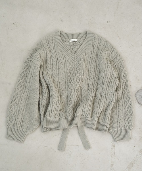 earth music&ecology（アースミュージックアンドエコロジー）の「【WEB限定】バックリボンケーブルニットプルオーバー ＊（ニット/セーター・レディース・ライトピンク/ミント/ベージュ/アイボリー・FREE）」の20枚目の写真