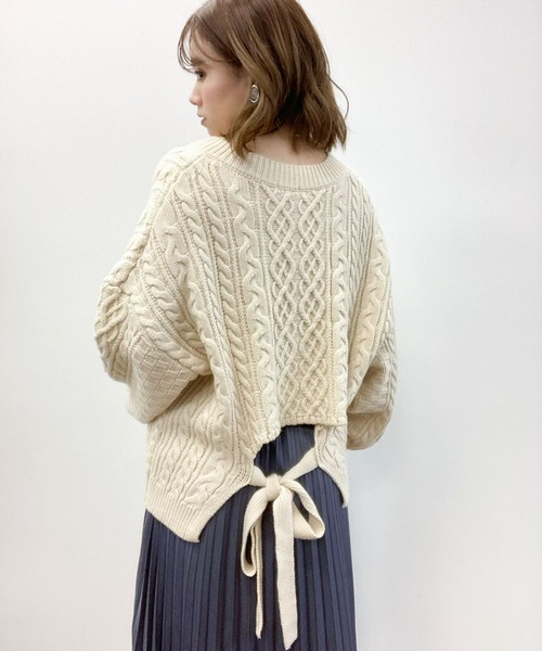 earth music&ecology（アースミュージックアンドエコロジー）の「【WEB限定】バックリボンケーブルニットプルオーバー ＊（ニット/セーター・レディース・ライトピンク/ミント/ベージュ/アイボリー・FREE）」の21枚目の写真