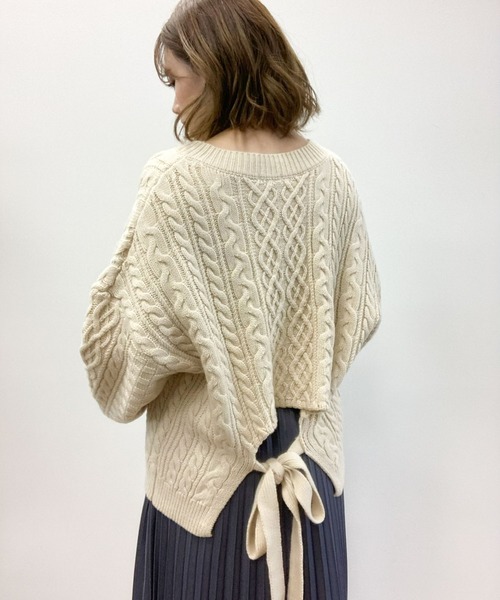 earth music&ecology（アースミュージックアンドエコロジー）の「【WEB限定】バックリボンケーブルニットプルオーバー ＊（ニット/セーター・レディース・ライトピンク/ミント/ベージュ/アイボリー・FREE）」の22枚目の写真