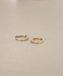COCOSHNIK | K10ダイヤモンド 平打ち中折れ フープピアス(ピアス(両耳用))