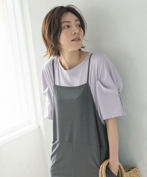 ANY(エニィ)の「【定番人気】シルケットスムースタック カットソー(Tシャツ/カットソー・レディース・グレー系/ベージュ系/アイボリー系/ライラック系/ピーコックグリーン系/ブラック系/ピンク系・2/3)」の6枚目の写真