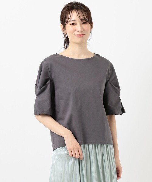 ANY(エニィ)の「【定番人気】シルケットスムースタック カットソー(Tシャツ/カットソー・レディース・グレー系/ベージュ系/アイボリー系/ライラック系/ピーコックグリーン系/ブラック系/ピンク系・2/3)」の8枚目の写真