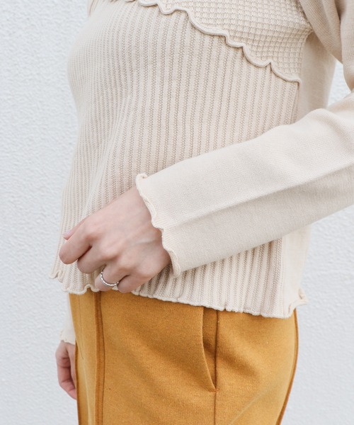 Kastane カスタネ のファッション トップス パッチワーク編み地切替プルオーバー Tシャツ カットソー