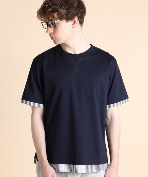 新品　LANVIN en Bleu リボンカットソーシャツ カットソー38 LANVIN EN BLEU】リボン風装飾付きTシャツ 38