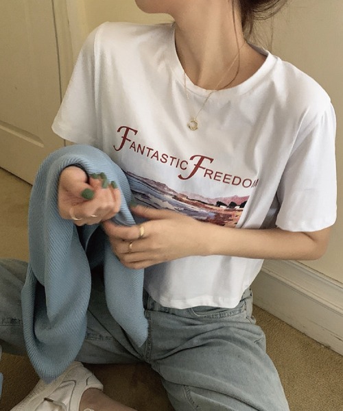 meJane（ミージェーン）の「BEACHプリントチビTシャツ（Tシャツ/カットソー・レディース・ホワイト・FREE）」の8枚目の写真