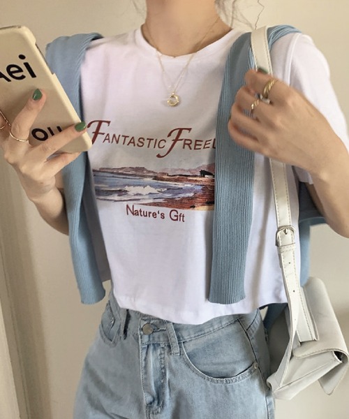 meJane（ミージェーン）の「BEACHプリントチビTシャツ（Tシャツ/カットソー・レディース・ホワイト・FREE）」の9枚目の写真