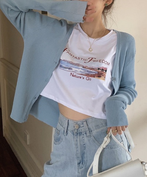 meJane（ミージェーン）の「BEACHプリントチビTシャツ（Tシャツ/カットソー・レディース・ホワイト・FREE）」の5枚目の写真