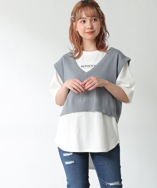 Honeys（ハニーズ）の「Ｔシャツ付ベスト（ベスト・レディース・ブラック/ベージュ/オレンジ/ブルー・M/L/S）」の3枚目の写真