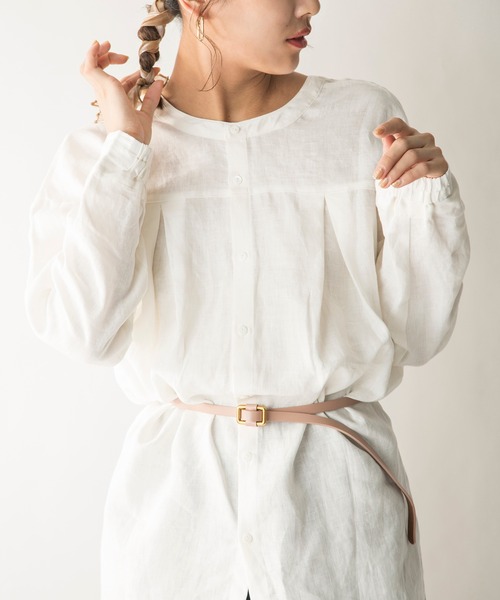 MILLION CARATS(ミリオンカラッツ)の「【STYLE4】フレンチリネン2WAYロングシャツ(シャツ/ブラウス・レディース・オフホワイト/オレンジ/ネイビー・FREE)」の4枚目の写真