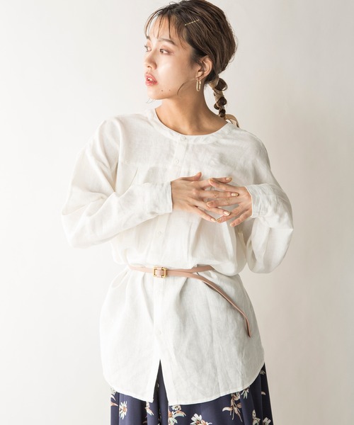 MILLION CARATS(ミリオンカラッツ)の「【STYLE4】フレンチリネン2WAYロングシャツ(シャツ/ブラウス・レディース・オフホワイト/オレンジ/ネイビー・FREE)」の5枚目の写真