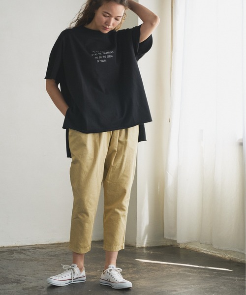 PUAL CE CIN(ピュアルセシン)の「綿麻ツイルテーパードパンツ(その他パンツ・レディース・アイボリー/スミクロ/ベージュ/サックスブルー/イエロー/ピンク・FREE)」の6枚目の写真