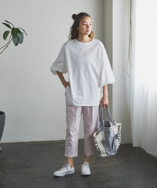 PUAL CE CIN(ピュアルセシン)の「綿麻ツイルテーパードパンツ(その他パンツ・レディース・アイボリー/スミクロ/ベージュ/サックスブルー/イエロー/ピンク・FREE)」の22枚目の写真