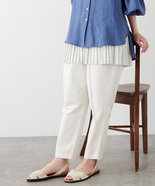 PUAL CE CIN(ピュアルセシン)の「綿麻ツイルテーパードパンツ(その他パンツ・レディース・アイボリー/スミクロ/ベージュ/サックスブルー/イエロー/ピンク・FREE)」の7枚目の写真