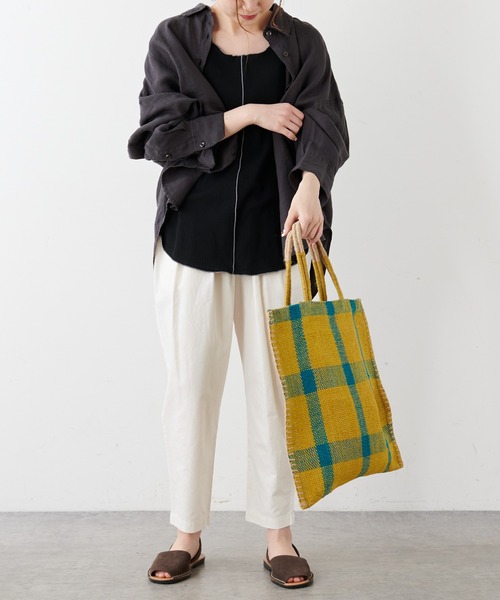 PUAL CE CIN(ピュアルセシン)の「綿麻ツイルテーパードパンツ(その他パンツ・レディース・アイボリー/スミクロ/ベージュ/サックスブルー/イエロー/ピンク・FREE)」の12枚目の写真