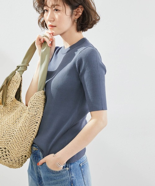 ROPE' PICNIC（ロペピクニック）の「【ORGANIC COTTON】リブ編み半袖プルオーバー（ニット/セーター・レディース・スミクロ/ベージュ系その他/ブルー系その他4/マスタード・38）」の3枚目の写真