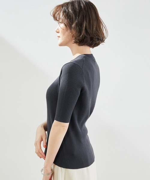 ROPE' PICNIC（ロペピクニック）の「【ORGANIC COTTON】リブ編み半袖プルオーバー（ニット/セーター・レディース・スミクロ/ベージュ系その他/ブルー系その他4/マスタード・38）」の5枚目の写真