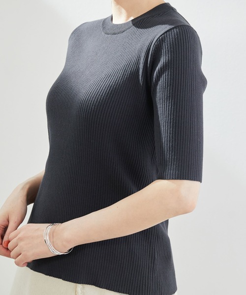 ROPE' PICNIC（ロペピクニック）の「【ORGANIC COTTON】リブ編み半袖プルオーバー（ニット/セーター・レディース・スミクロ/ベージュ系その他/ブルー系その他4/マスタード・38）」の9枚目の写真