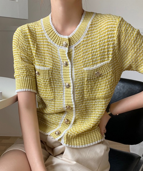 Girly Doll(ガーリードール)の「ツイードニットカーディガン(カーディガン/ボレロ・レディース・ピンク/イエロー/グリーン/パープル・FREE)」の12枚目の写真