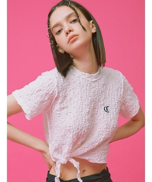 CRANK(クランク)の「『CRANK/クランク』WRINKLE TYING CROP T/リンクルタイイングクロップTシャツ(Tシャツ/カットソー・レディース・ホワイト/ブラック/ブルー・FREE)」の2枚目の写真