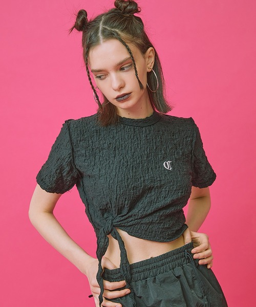 CRANK(クランク)の「『CRANK/クランク』WRINKLE TYING CROP T/リンクルタイイングクロップTシャツ(Tシャツ/カットソー・レディース・ホワイト/ブラック/ブルー・FREE)」の3枚目の写真
