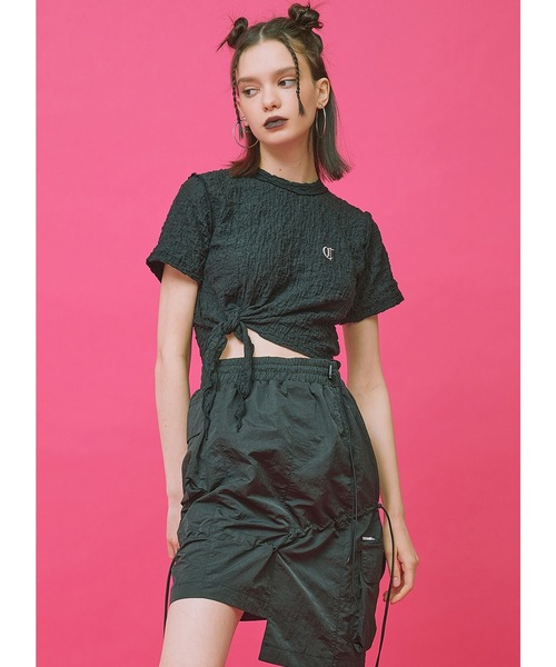 ★CRANK★TWEED TASSEL SKIRT_PK★正規品/韓国直送料込/人気 CRANK/クランク』WRINKLE TYING CROP T/リンクルタイイング