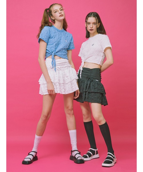 ★CRANK★TWEED TASSEL SKIRT_PK★正規品/韓国直送料込/人気 CRANK/クランク』WRINKLE TYING CROP T/リンクルタイイング