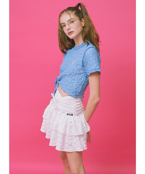 CRANK(クランク)の「『CRANK/クランク』WRINKLE TYING CROP T/リンクルタイイングクロップTシャツ(Tシャツ/カットソー・レディース・ホワイト/ブラック/ブルー・FREE)」の13枚目の写真