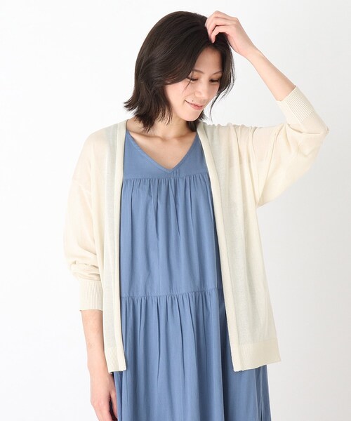 SHOO・LA・RUE（シューラルー）の「◆リネンライクシアーカーディガン（カーディガン/ボレロ・レディース・ライトグレー/ブラック/ブルー/グリーン/サンドベージュ/ナチュラル・00）」の4枚目の写真