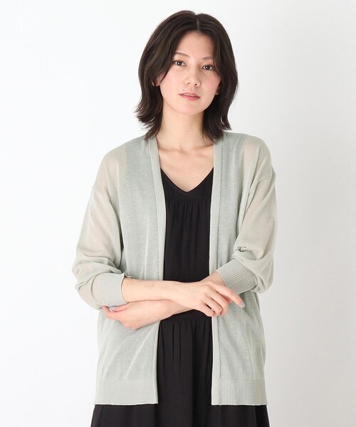 SHOO・LA・RUE（シューラルー）の「◆リネンライクシアーカーディガン（カーディガン/ボレロ・レディース・ライトグレー/ブラック/ブルー/グリーン/サンドベージュ/ナチュラル・00）」の3枚目の写真