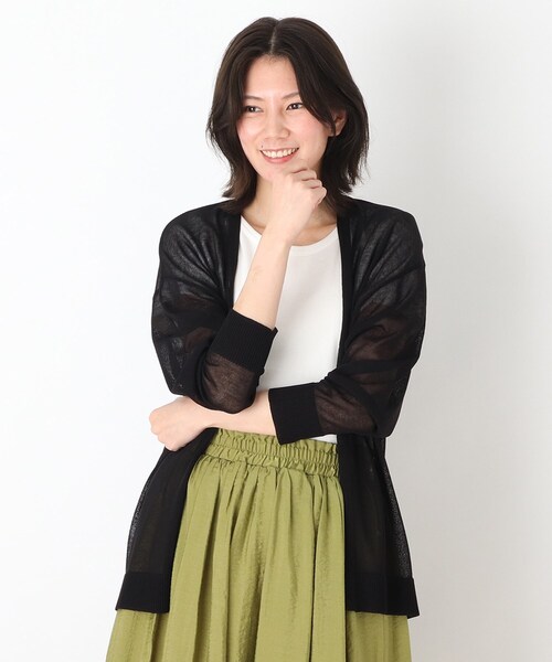 SHOO・LA・RUE（シューラルー）の「◆リネンライクシアーカーディガン（カーディガン/ボレロ・レディース・ライトグレー/ブラック/ブルー/グリーン/サンドベージュ/ナチュラル・00）」の2枚目の写真