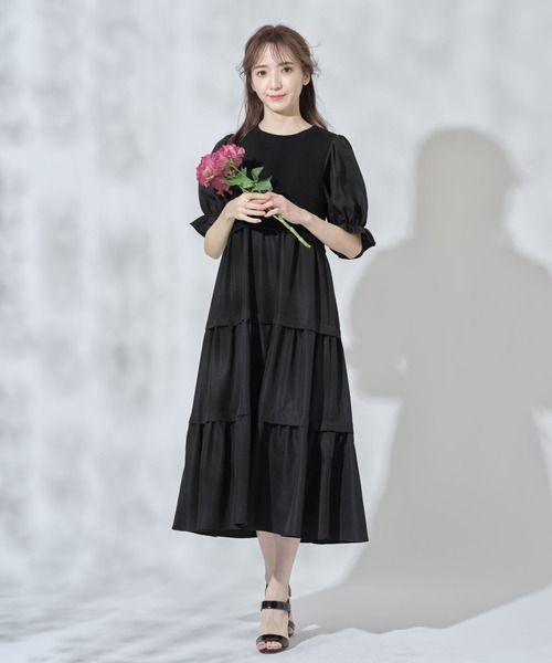 tocco closet(トッコ クローゼット)の「キャンディースリーブニットソードッキングティアードワンピース(ワンピース・レディース・ブラック/オフホワイト・M)」の13枚目の写真