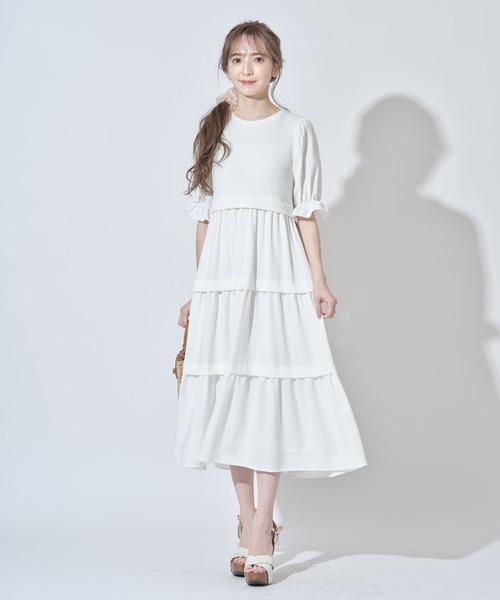 tocco closet(トッコ クローゼット)の「キャンディースリーブニットソードッキングティアードワンピース(ワンピース・レディース・ブラック/オフホワイト・M)」の17枚目の写真
