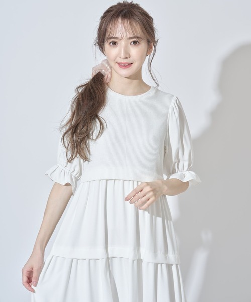 tocco closet(トッコ クローゼット)の「キャンディースリーブニットソードッキングティアードワンピース(ワンピース・レディース・ブラック/オフホワイト・M)」の15枚目の写真