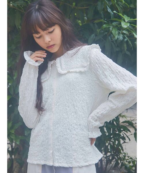 merry jenny（メリージェニー）の「ジャガードセーラーカラーブラウス（シャツ/ブラウス・レディース・ブラック/ベージュ/オフホワイト・FREE）」の16枚目の写真