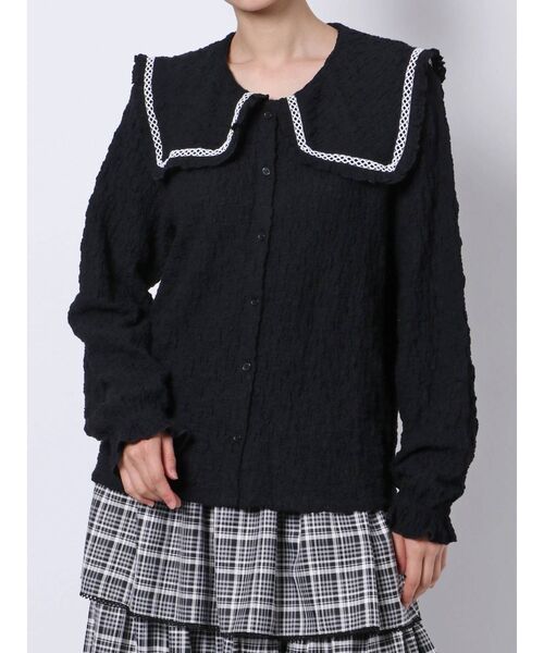 merry jenny（メリージェニー）の「ジャガードセーラーカラーブラウス（シャツ/ブラウス・レディース・ブラック/ベージュ/オフホワイト・FREE）」の20枚目の写真